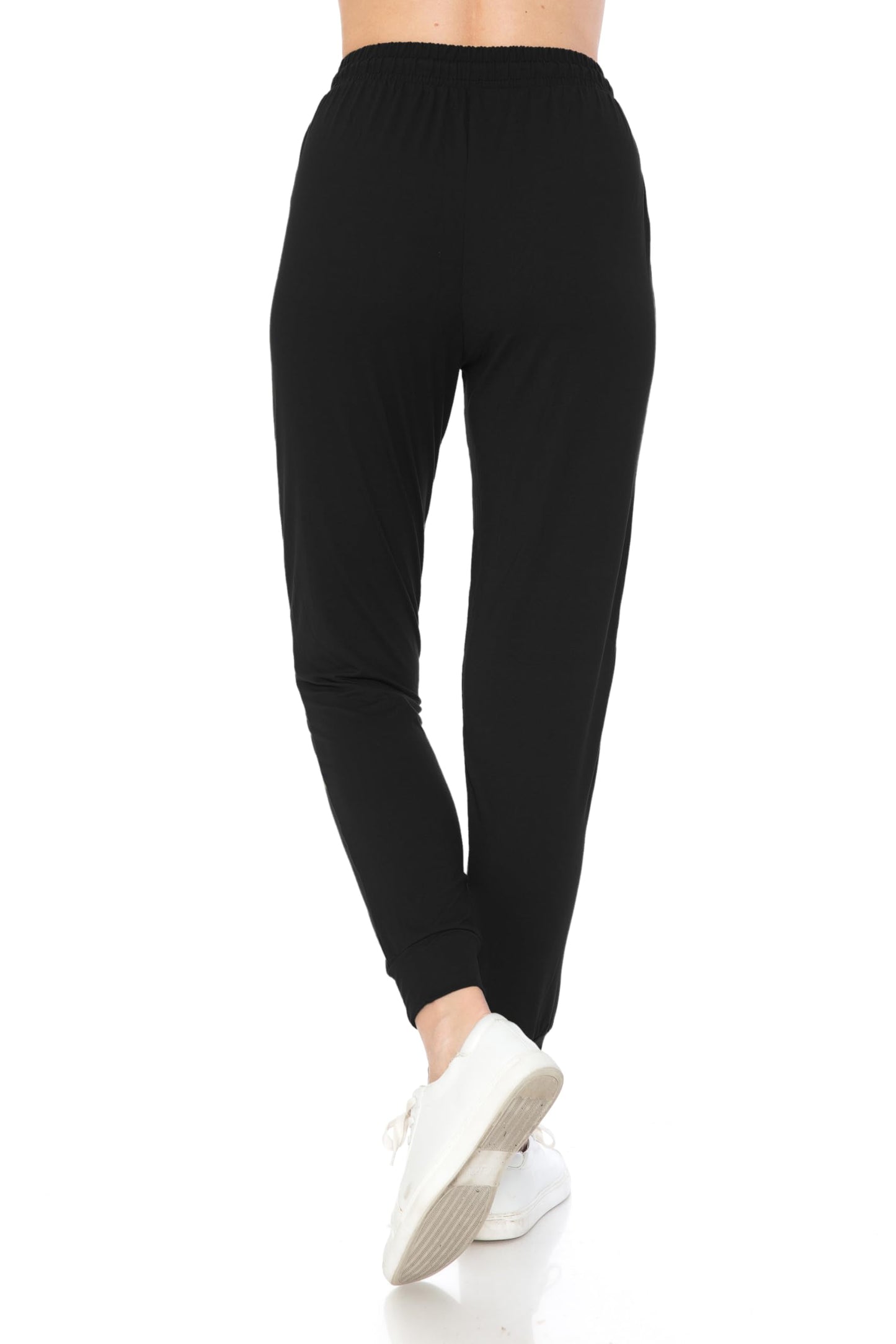 Leggings Depot Womens Relaxed fit Jogger Pants - Track Cuff Sweatpants with Pockets, Black, Large