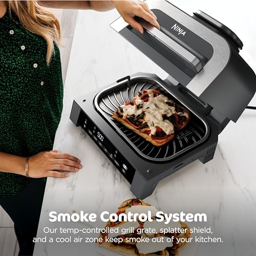 Ninja DG551 Foodi Smart XL 6-in-1 Indoor Grill with Air Fry, Roast, Bake, Broil, & Dehydrate, Foodi Smart Thermometer, 2nd Generation, Black/Silver