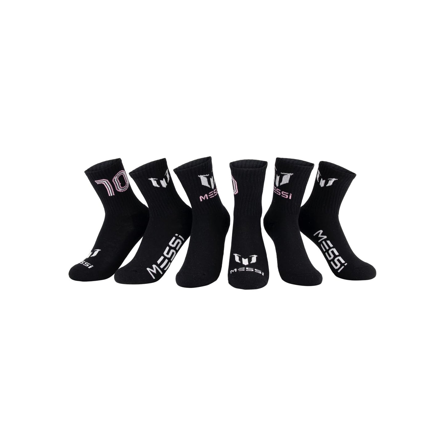 Messi Boys Lifestyle Crew Socks, 6-Pack Kids Socks, Soft & Stretchy, Comfortable, Black