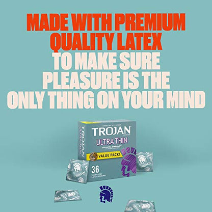 TROJAN Ultra Thin Condoms For Ultra Sensitivity, Lubricated Condoms for Men, America’s Number One Condom, 36 Count Value Pack