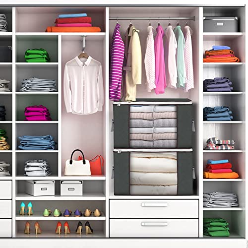 90 L Large Storage Bags, 6 Pack Clothes Storage Bins Foldable Closet Organizers Storage Containers with Reinforced Handle for Clothing, Blanket, Comforters, Bed Sheets, Pillows and Toys (Gray)