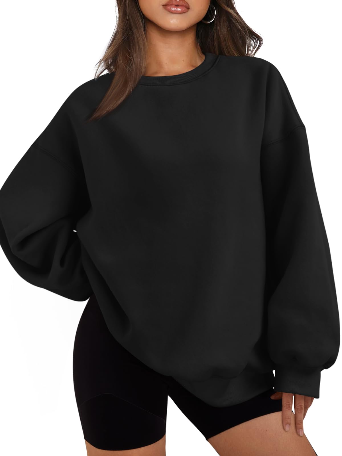 EFAN Womens Sweatshirts Hoodies Oversized Sweaters Crewneck Fleece Casual Tops Basic Comfy Fall Fashion Clothes 2025 Plus Size Maternity Workout Lounge Wear Winter Outfits Black L