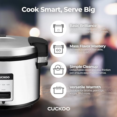 CUCKOO CR-3032 30-Cup (Uncooked) / 60-Cup (Cooked) Large Capacity Commercial Rice Cooker & Warmer with Nonstick Inner Pot, Switch Press (Silver/Black)