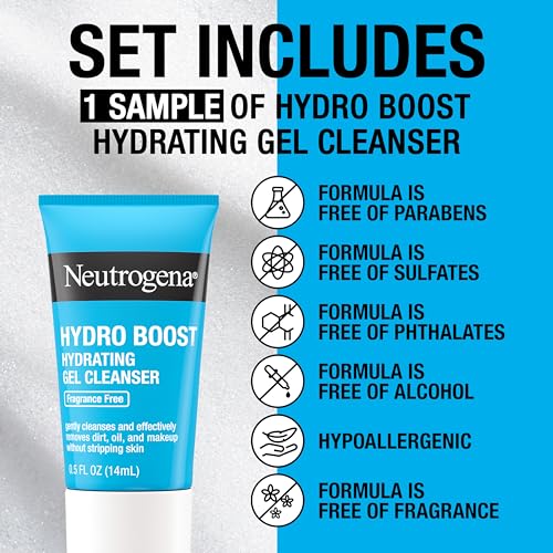 Neutrogena Hydro Boost Water Cream Face Moisturizer with Hyaluronic Acid, 72-Hour Hydration, 1.7 Fl Oz, & Hydro Boost Hydrating Gel Face Cleanser Trial Size, 0.5 Fl Oz, Skincare Set, 2 Pack