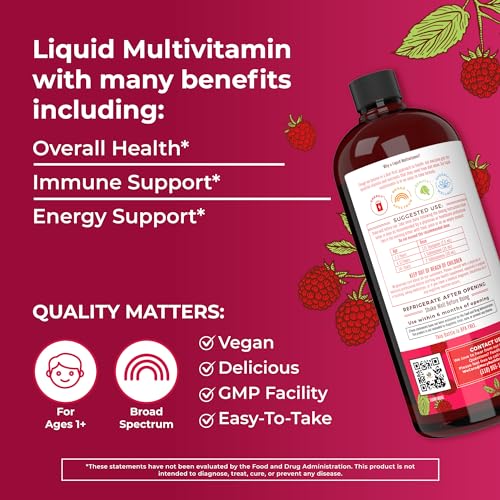 Multivitamin Multimineral for Women Men & Kids by MaryRuth's | No Added Sugar | Vegan Liquid Vitamins for Adults & Kids | Mens, Womens Multivitamin | Energy & Beauty Booster | Non-GMO | 32 Fl Oz