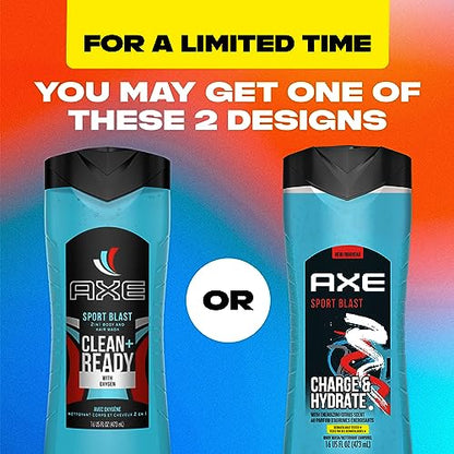 AXE 2 in 1 Body Wash and Shampoo for Men, Sport Blast, Bergamot, 16 Fl Oz