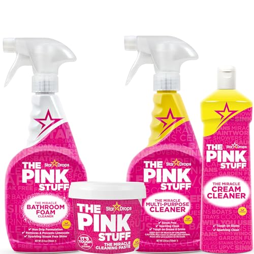 Stardrops - The Pink Stuff - Miracle Cleaning Ultimate Bundle – Paste, Multi-Purpose Spray, Bathroom Foam Spray, and Cream Cleaner – Ideal for Kitchens, Bathrooms, Outdoors, and More