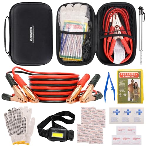 Car Emergency Kit with Battery Jumper Cables, Black | Car Accessories for Men or Women, Automotive Safety Kit for Car, Vehicle, Truck or SUV, Gifts for Men or Him
