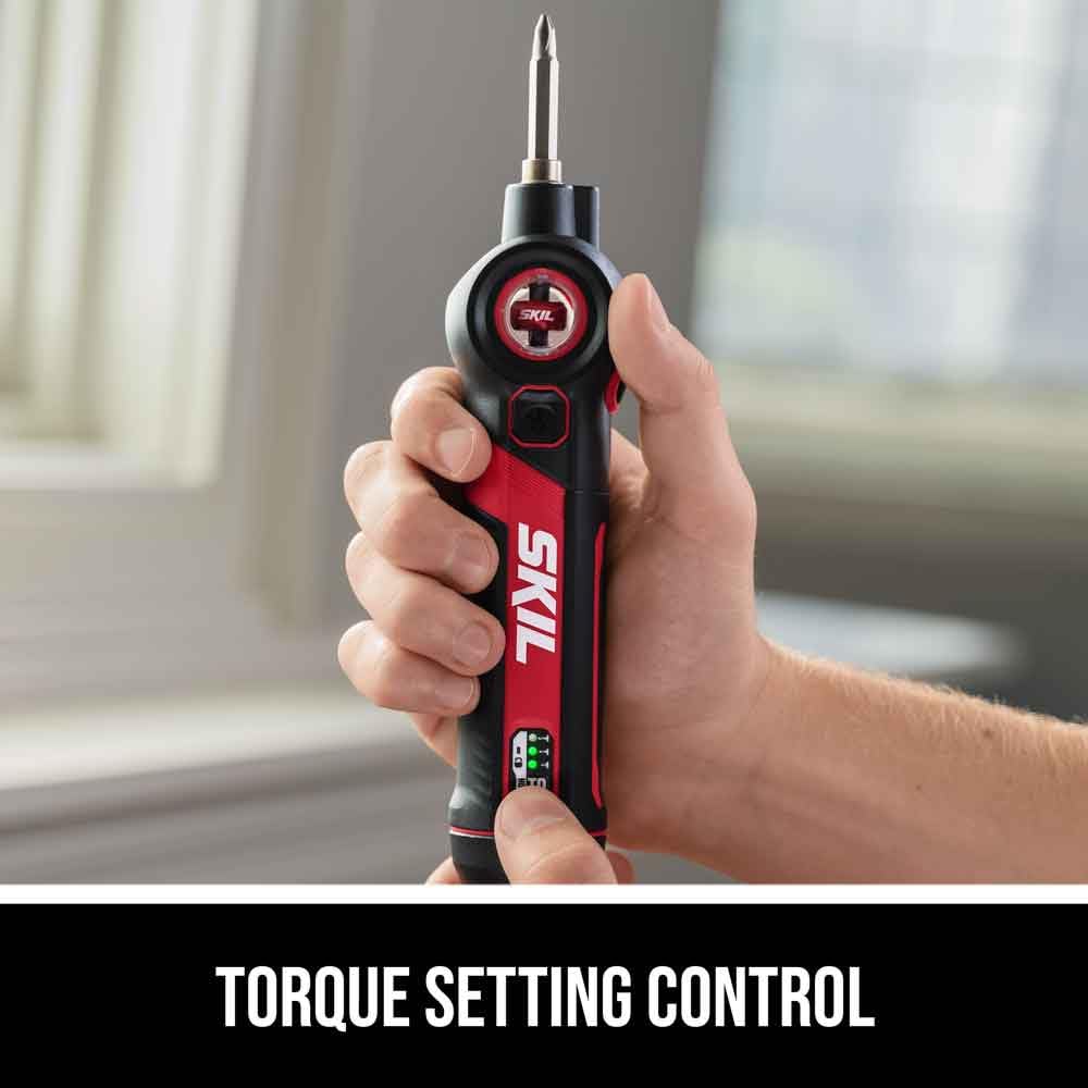SKIL Twist 2.0 Rechargeable 4V Screwdriver with Pivoting Head, Torque Setting, USB-C Charging Cable, 28 PC Bit Set & Carrying Case- SD5619-02