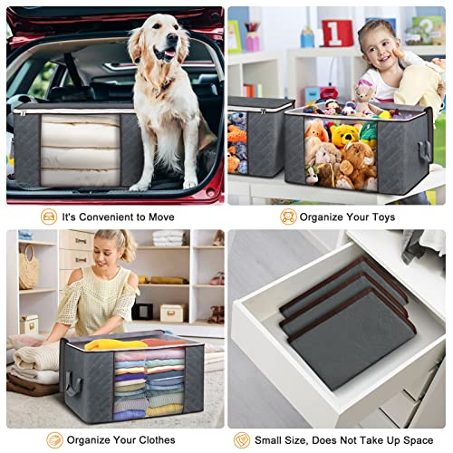 90 L Large Storage Bags, 6 Pack Clothes Storage Bins Foldable Closet Organizers Storage Containers with Reinforced Handle for Clothing, Blanket, Comforters, Bed Sheets, Pillows and Toys (Gray)