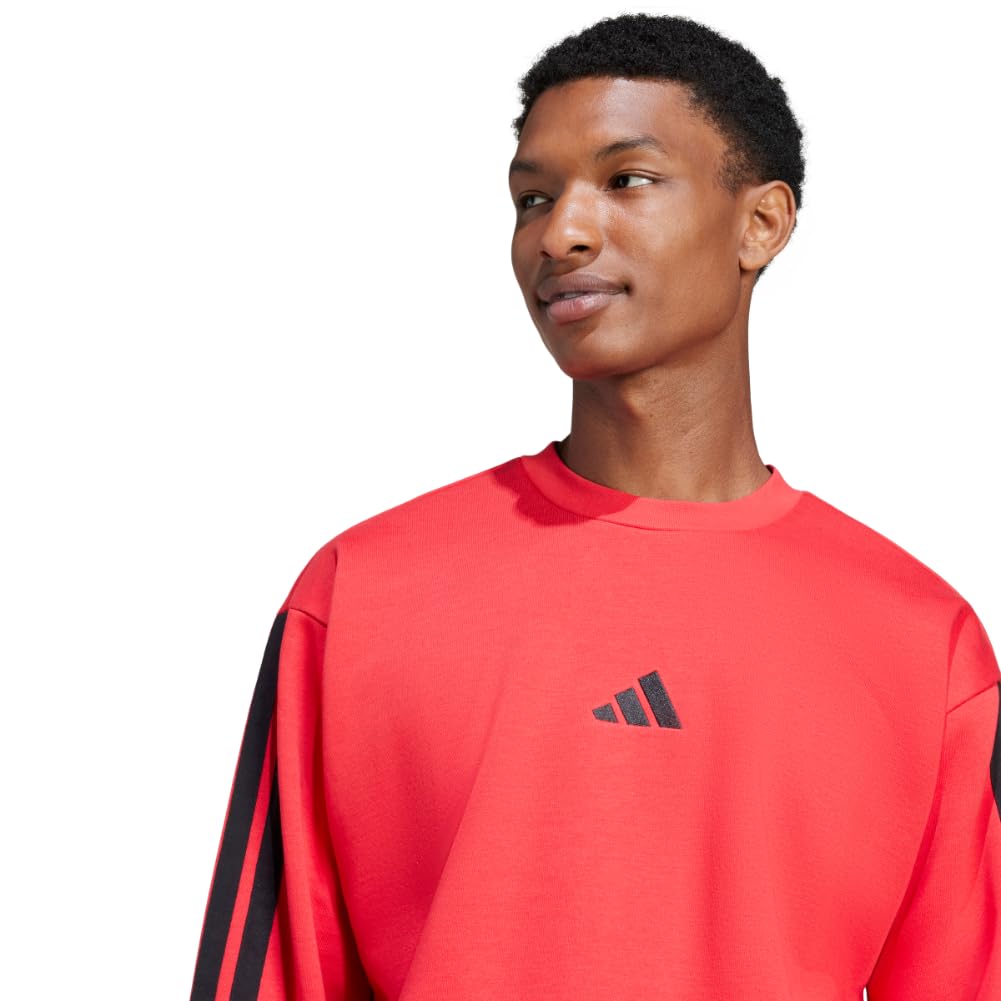 adidas Men's Essentials Fleece 3-Stripes Sweatshirt, Pure Ruby/Black