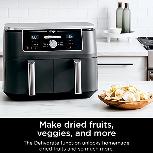 Ninja DZ401 Foodi 10 Quart 6-in-1 DualZone XL 2-Basket Air Fryer with 2 Independent Frying Baskets, Match Cook & Smart Finish to Roast, Broil, Dehydrate for Quick, Easy Family-Sized Meals, Grey