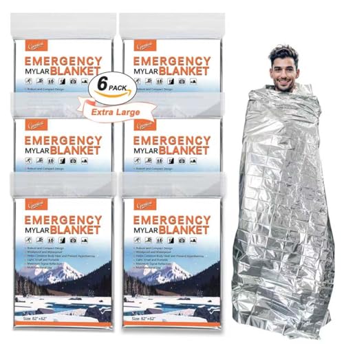 CPOMIENI 6-Pack Emergency Blanket Mylar Thermal Space Survival Gear