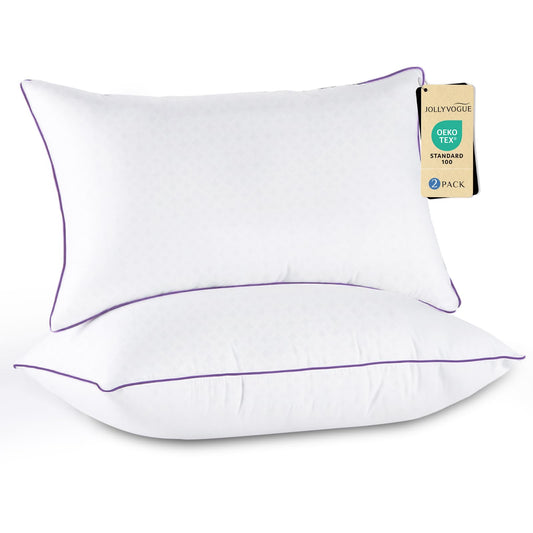 JOLLYVOGUE Pillows Queen Size Set of 2, Medium Supportive Bed Pillows with Super Soft Down Alternative Fill, Luxury Fluffy Hotel Quality for Side, Back, and Stomach Sleepers