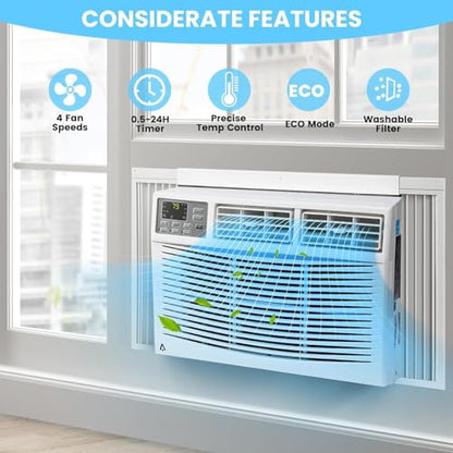 8000 BTU Window Air Conditioner, Window AC Unit 115V Cools Up to 350 Sq.Ft, Energy Saving with Remote & App Control & Timer, Perfect for Small Bedroom or Living Room, Easy Install Kit