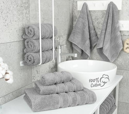 American Soft Linen Luxury 6 Piece Towel Set, 2 Bath Towels 2 Hand Towels 2 Washcloths, 100% Cotton Turkish Towels for Bathroom, Light Grey Towel Sets