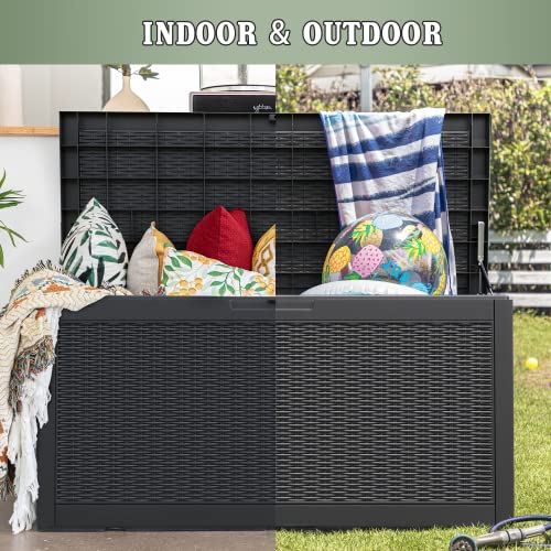 Devoko 100 Gallon Waterproof Large Resin Deck Box Indoor Outdoor Lockable Storage Container for Patio Furniture Cushions, Toys and Garden Tools (100 Gallon, Black)