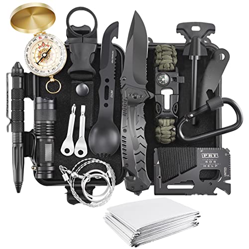 Survival Kit 17 in 1, Survival Gear and Supplies for Adult Teen Men, Survival Case, 2025 Xmas Holiday Surprise Gift for Fishing Hunting Camping Outdoor Adventure Gifts for Men Fathers Day