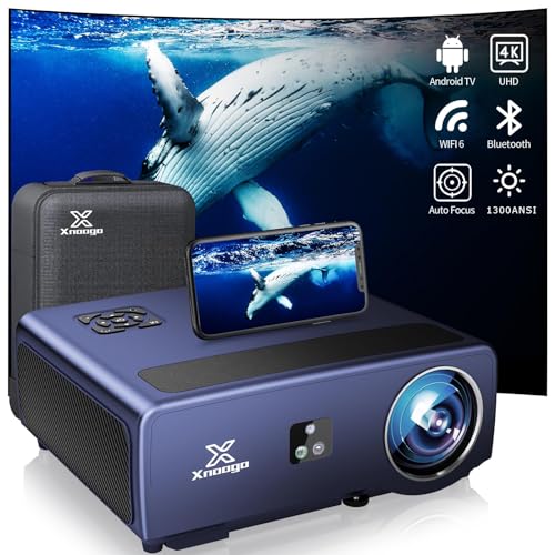 [Auto Focus 4K Projector] Smart Movie Projector 4K,XNoogo 1300ANSI Outdoor Projector 4K with WiFi6 & Bluetooth,Auto 6D Keystone,50%Zoom,PPT,ARC,Projectors for TV Stick/Phone/Laptop