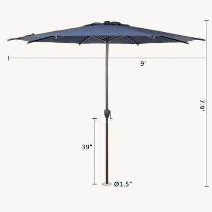 Abba Patio 9FT Lyon Outdoor Patio Umbrella Outdoor Table Umbrella with Push Button Tilt and Crank Market Umbrella 8 Sturdy Ribs UV Protection Waterproof for Garden Deck Backyard Pool Dark Blue