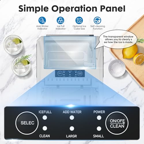 Sweetcrispy Countertop Ice Maker, Portable Ice Machine Self-Cleaning, 9 Cubes in 6 Mins, 26 lbs/24Hrs, 2 Sizes of Bullet Ice for Home Party Office