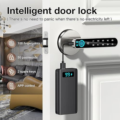 Fingerprint Door Lock-Smart Door knob,biometric Door Lock，with passcode keypad keyless Entry Door Handle，for Bedroom Home Hotel Office Apartment (Silver with APP)