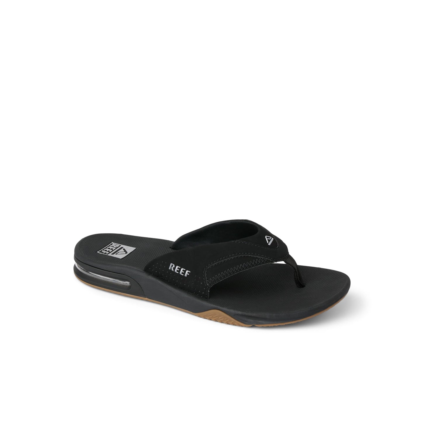 Reef Fanning Mens Bottle Opener Flip Flop, Arch Support, Durable Outsole, Water Friendly, Black/Silver, 10