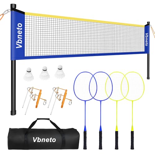 Vbneto Badminton Set, Portable Outdoor Anti-Sag System – Official 20ft x 5ft Easy Setup Durable Net with 4 Rackets, 3 Shuttlecocks & Carry Bag for Backyard, Lawn or Beach Games