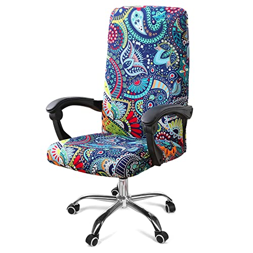 Smiry Stretch Printed Office Computer Chair Covers, Universal Desk Rotating Chair Slipcovers Removable Washable, Soft Fit Anti-Dust Spandex Protector Cover with Zipper, Blue Green