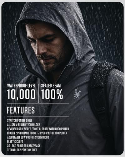 Spyder Mens Rain Jacket - Waterproof Lightweight Hooded Windbreaker