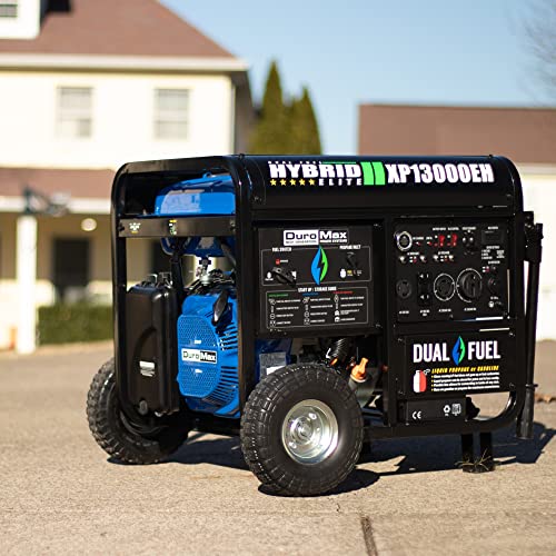 DuroMax XP13000EH Dual Fuel Portable Generator 13000 Watt Gas or Propane Powered Electric Start-Home Back Up, Blue/Gray