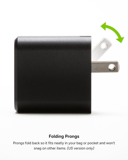 Mophie GaN 30W USB C Charger Block - Fast Wall Charger for iPhone, iPad, Samsung Galaxy, Google Pixel, and More - Compact, Foldable Prongs, Eco-Friendly, Black