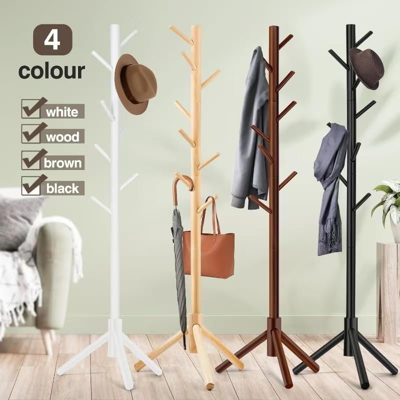 WANGMUXIA Coat Rack, Freestanding Coat Rack with 8 Hooks and 3 Adjustable Size Tree Coat Racks for Bedroom, Hallway, Entrance, Office, for Hats, Coats, Scarves, Handbags