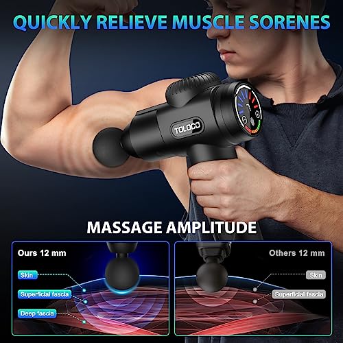 TOLOCO Massage Gun, Deep Tissue Back Massage for Athletes for Pain Relief, Percussion Massager with 10 Massages Heads & Silent Brushless Motor, Black