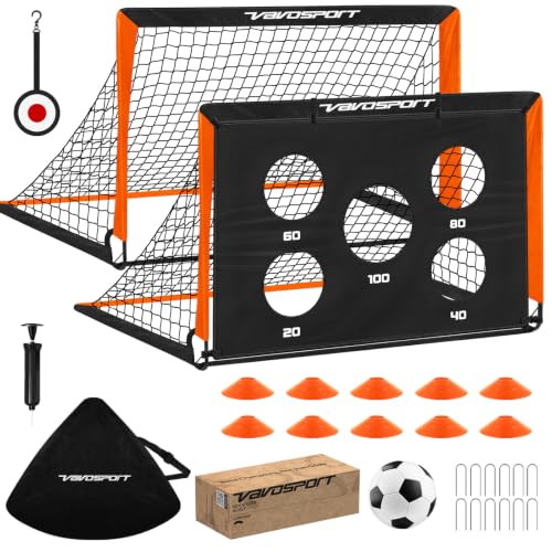 2 Pack Kids Soccer Goals for Backyard Set, 4x3 ft Portable Pop Up Soccer Goal, Kids Soccer Net Training Equipment with Soccer Target, Ball, Cones, for Ages 3-12 Outdoor Sports Games Gifts