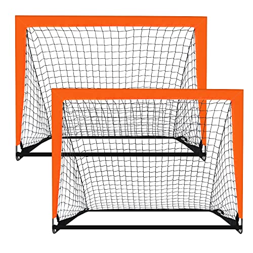 Theresduet 2 Pack 4' x 3' Size Portable Kid Soccer Goals for Backyard, Indoor and Outdoor Pop Up Soccer Goals, Orange, Theresduet