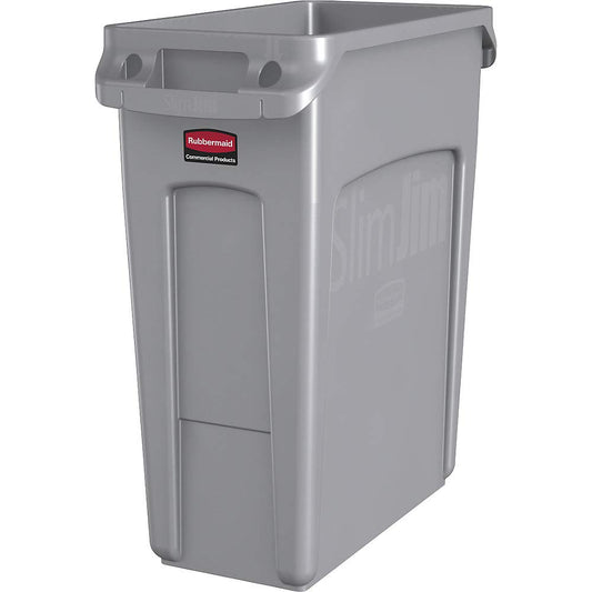 Rubbermaid Commercial Products Slim Jim Plastic Rectangular Trash/Garbage Can with Venting Channels, 16 Gallon, Gray (1971258)