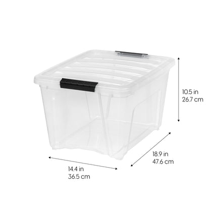 IRIS USA 32 Qt Stackable Plastic Storage Bins with Lids, 4 Pack - BPA-Free, Made in USA - See-Through Organizing Solution, Latches, Durable Nestable Containers, Secure Pull Handle - Clear