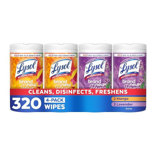 LYSOL Disinfecting Wipes, All Purpose Cleaner, Multi-Surface Antibacterial Cleaning Wipes, Household Cleaning Supplies, Dorm Essentials, Lavender + Mango Scents, 80 ct. (4 Pack)