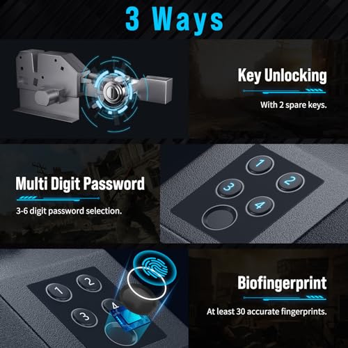 CLUTTO Biometric Slider Gun Safe for Handgun, Fingerprint Gun Safe Supports Quickly Access with 3 Ways, Fingerprint, PIN Code and Key (Black)