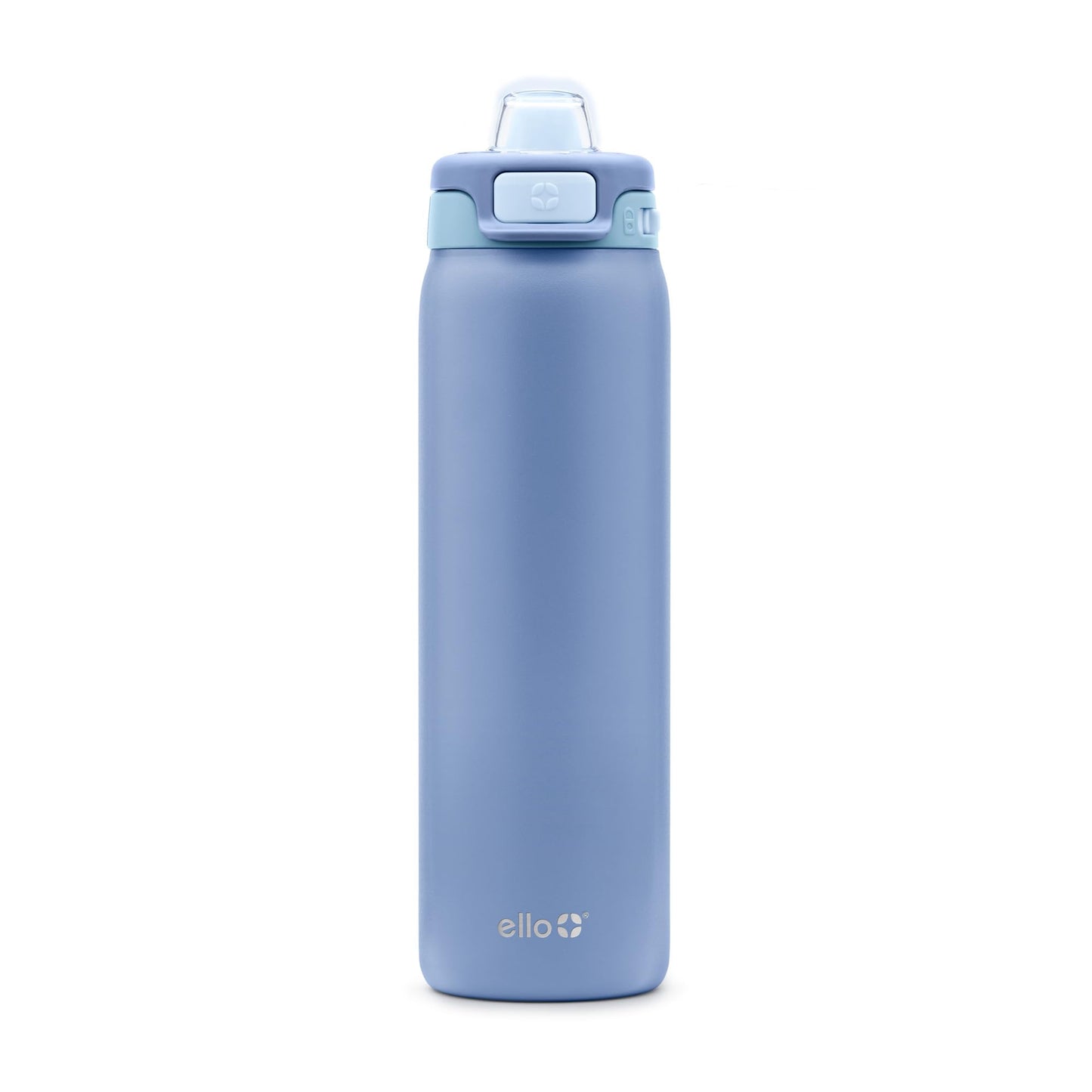 Ello Pop & Fill 22oz Stainless Steel Water Bottle with Quick Fill Technology, Double Walled and Vacuum Insulated Metal, Leak Proof Locking Lid, Sip and Chug, Reusable, BPA Free, Raincloud