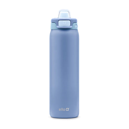 Ello Pop & Fill 22oz Stainless Steel Water Bottle with Quick Fill Technology, Double Walled and Vacuum Insulated Metal, Leak Proof Locking Lid, Sip and Chug, Reusable, BPA Free, Raincloud