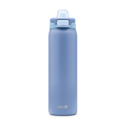 Ello Pop & Fill 22oz Stainless Steel Water Bottle with Quick Fill Technology, Double Walled and Vacuum Insulated Metal, Leak Proof Locking Lid, Sip and Chug, Reusable, BPA Free, Raincloud