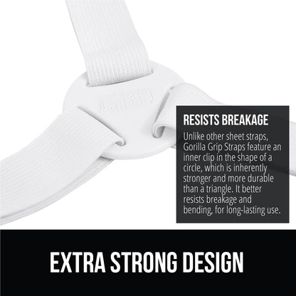 GORILLA GRIP Bed Sheet Straps, Adjustable Elastic Fasteners with Metal Clips, Keep in Place Fitted Bedding Holder, Easy Install Suspenders Mattress, Firm Tight Accessories, 4 Pack White