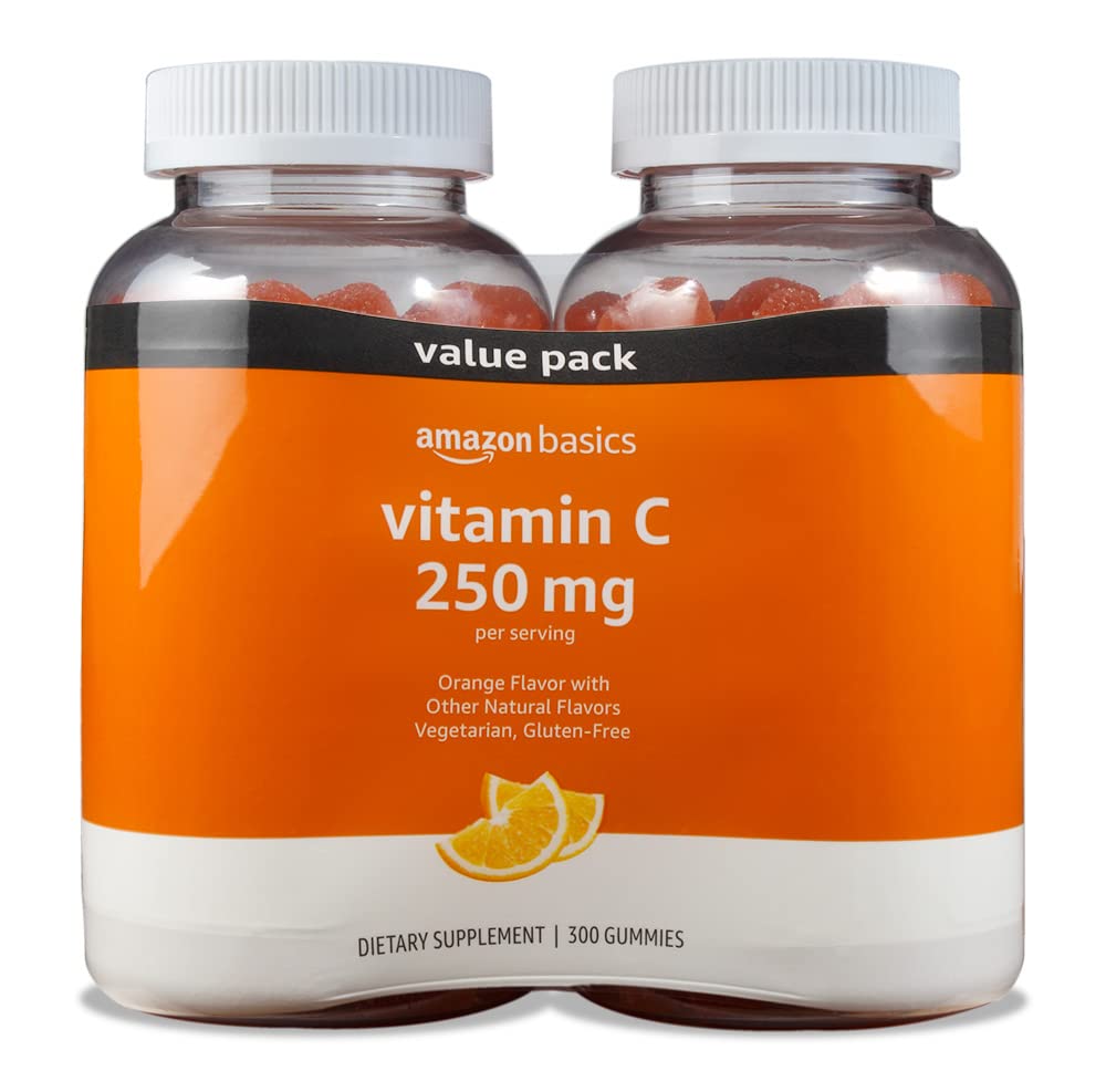 Amazon Basics - Vitamin C, 250 mg Gummies, Orange, 300 Count (2 Packs of 150), 2 per Serving (Previously Solimo)