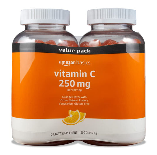 Amazon Basics - Vitamin C, 250 mg Gummies, Orange, 300 Count (2 Packs of 150), 2 per Serving (Previously Solimo)