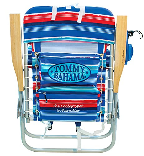 Tommy Bahama Hi-Boy 17" Seat Height 4-Position Lace-Up Suspension Folding Beach Backpack Chair, 1-Pack, Red and Blue Stripe