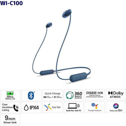 Sony WI-C100 Wireless in-Ear Bluetooth Headphones with Built-in Microphone, Black