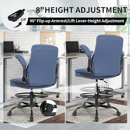 Misolant Leather Drafting Chair, Tall Office Chair for Standing Desk, High Executive Office Chair with Adjustable Height and Flip-up Armrest for Counter Height Desk