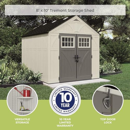 Suncast 8' x 10' Heavy-Duty Resin Tremont Storage Shed, Sand